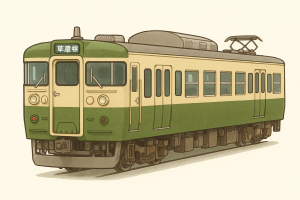 113系電車（草津線色：抹茶色とベージュのツートンカラー）